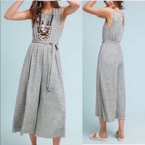 Anthropologie Meadow Rue Alchemist Metallic Jumpsuit Silver Wide Leg Cropped S